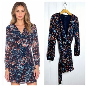 Bardot Wrap Dress Womens Size 8 Med Daisy Duke Blue Floral Print Longsleeve